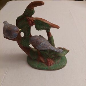 Hand Painted Birds Two Robins On Tree Branches Ceramic Figurine Home Decor